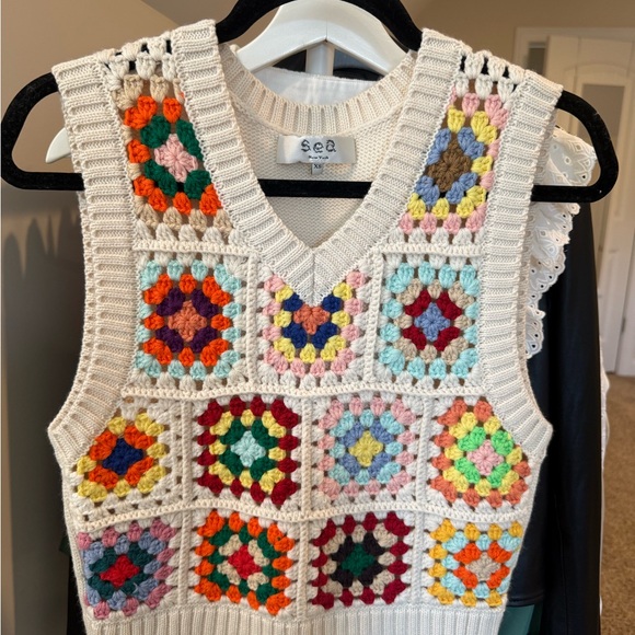 Sea Sweaters - Sea Women's Colorful Crochet V-Neck Sweater Vest